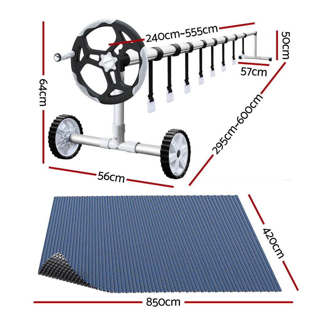 Pool Covers & Accessories: Aqua Buddy Pool Cover 600 Micron 8.5x4.2m w/ Roller 5.55m Swimming Pools Black Solar Blanket