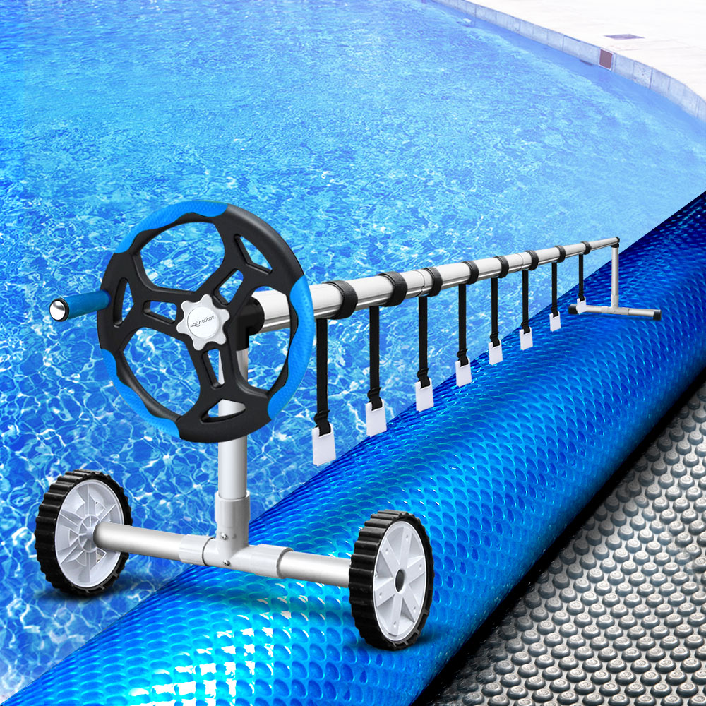 Pool Covers & Accessories: Aquabuddy Pool Cover 500 Micron 8.5x4.2m Silver Swimming Pool Solar Blanket 5.5m Blue Roller