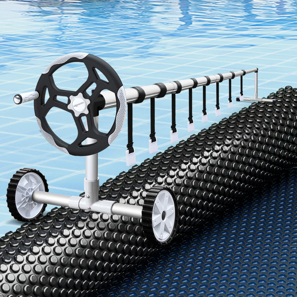 Pool Covers & Accessories: Aqua Buddy Pool Cover 600 Micron 9.5x5m w/ Roller 5.55m Swimming Pools Black Solar Blanket