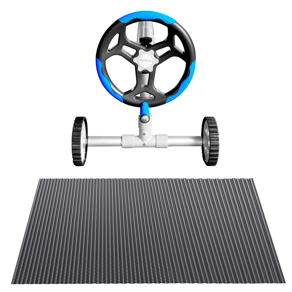 Pool Covers & Accessories: Aqua Buddy Pool Cover 600 Micron 9.5x5m w/ Blue Roller 5.55m Black Solar Blanket