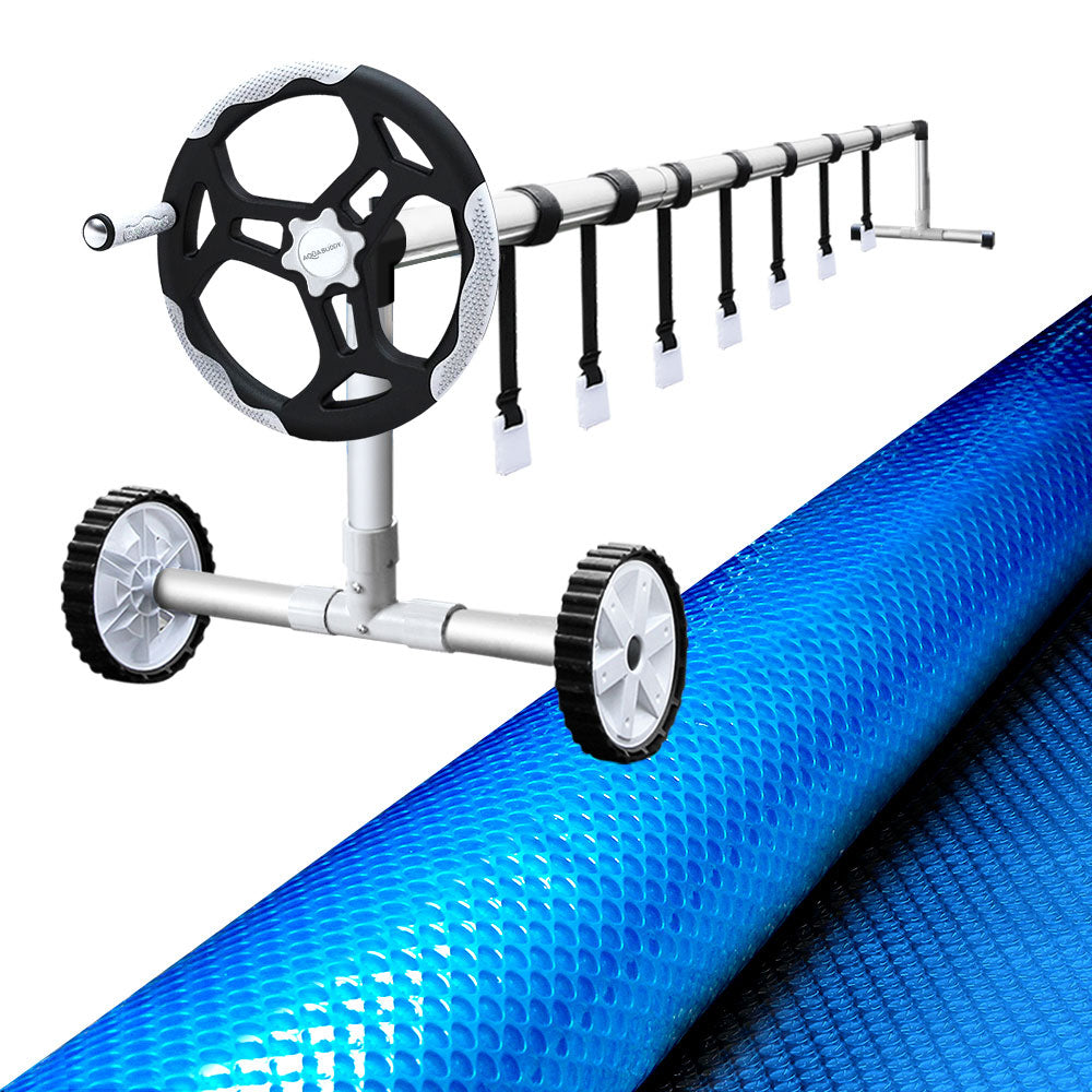 Pool Covers & Accessories: Aquabuddy Pool Cover 500 Micron 9.5x5m Blue Swimming Pool Solar Blanket 5.5m Roller