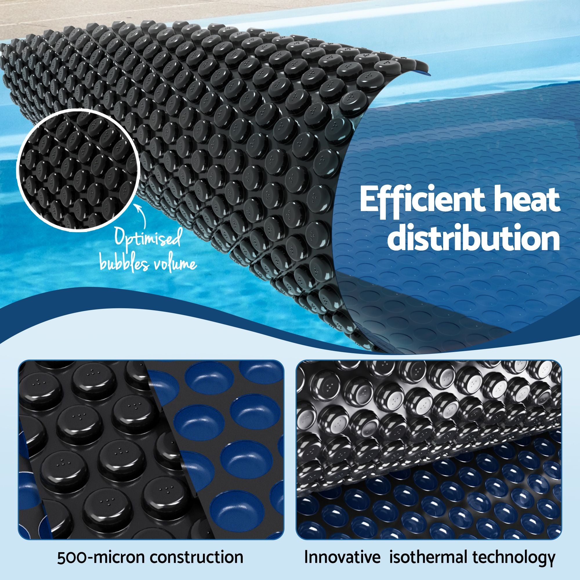 Aqua Buddy Pool Cover 500 Micron 9.5x5m w/ Blue Roller 5.55m Swimming Pools Black Solar Blanket