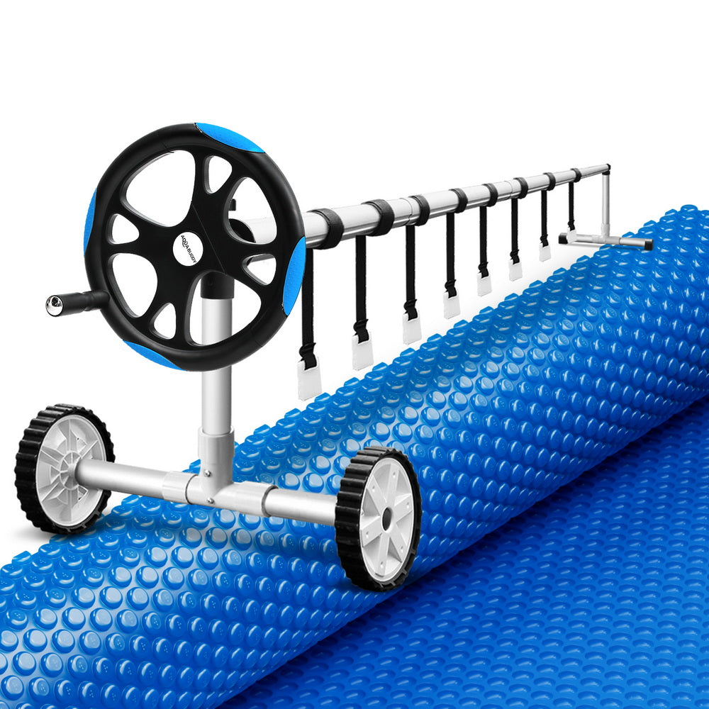 Pool Covers & Accessories: Aqua Buddy Pool Cover 600 Micron Solar Heat 9.5x5m Blanket w/ 5.55m Roller Blue