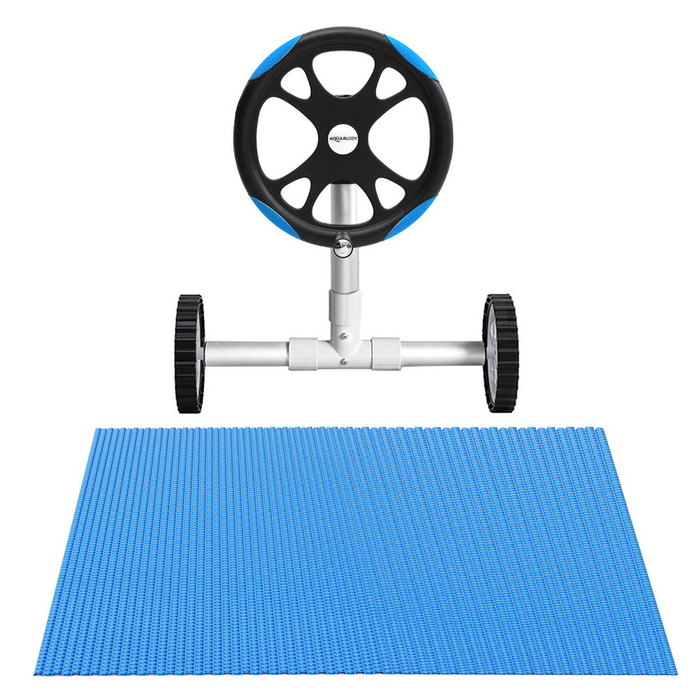 Pool Covers & Accessories: Aqua Buddy Pool Cover 600 Micron Solar Heat 9.5x5m Blanket w/ 5.55m Roller Blue