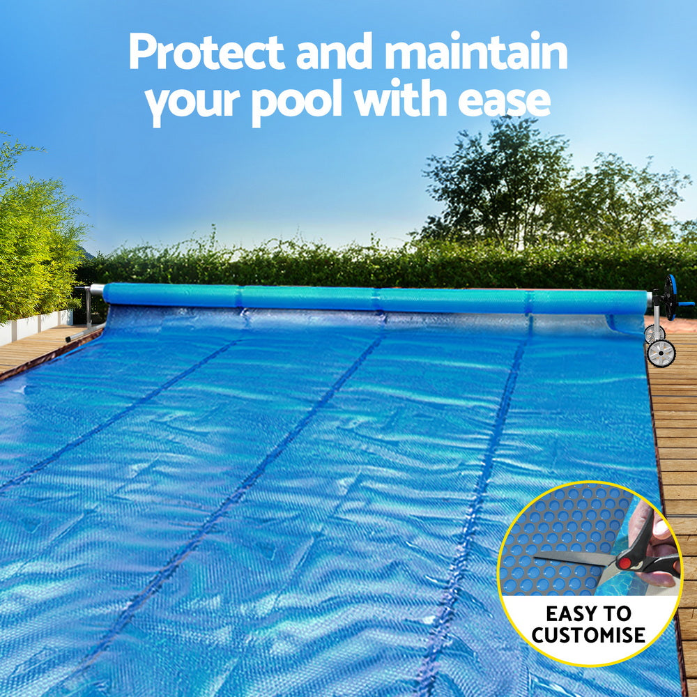 Pool Covers & Accessories: Aqua Buddy Pool Cover 600 Micron Solar Heat 9.5x5m Blanket w/ 5.55m Roller Blue