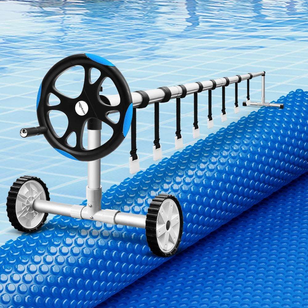 Pool Covers & Accessories: Aqua Buddy Pool Cover 600 Micron Solar Heat 9.5x5m Blanket w/ 5.55m Roller Blue
