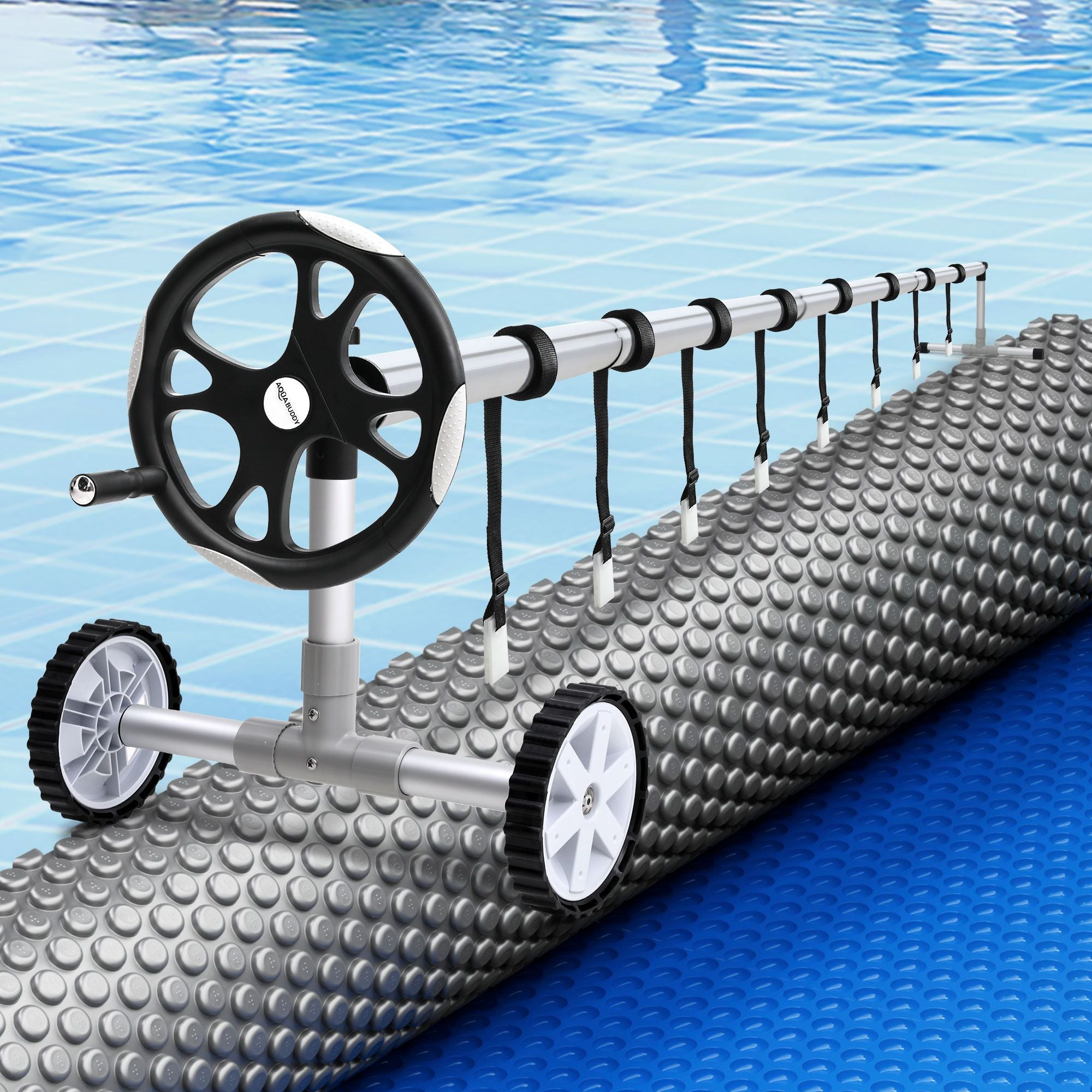 Aqua Buddy Pool Cover 600 Micron 9.5x5m w/ Roller 5.55m Swimming Pools Sliver Solar Blanket