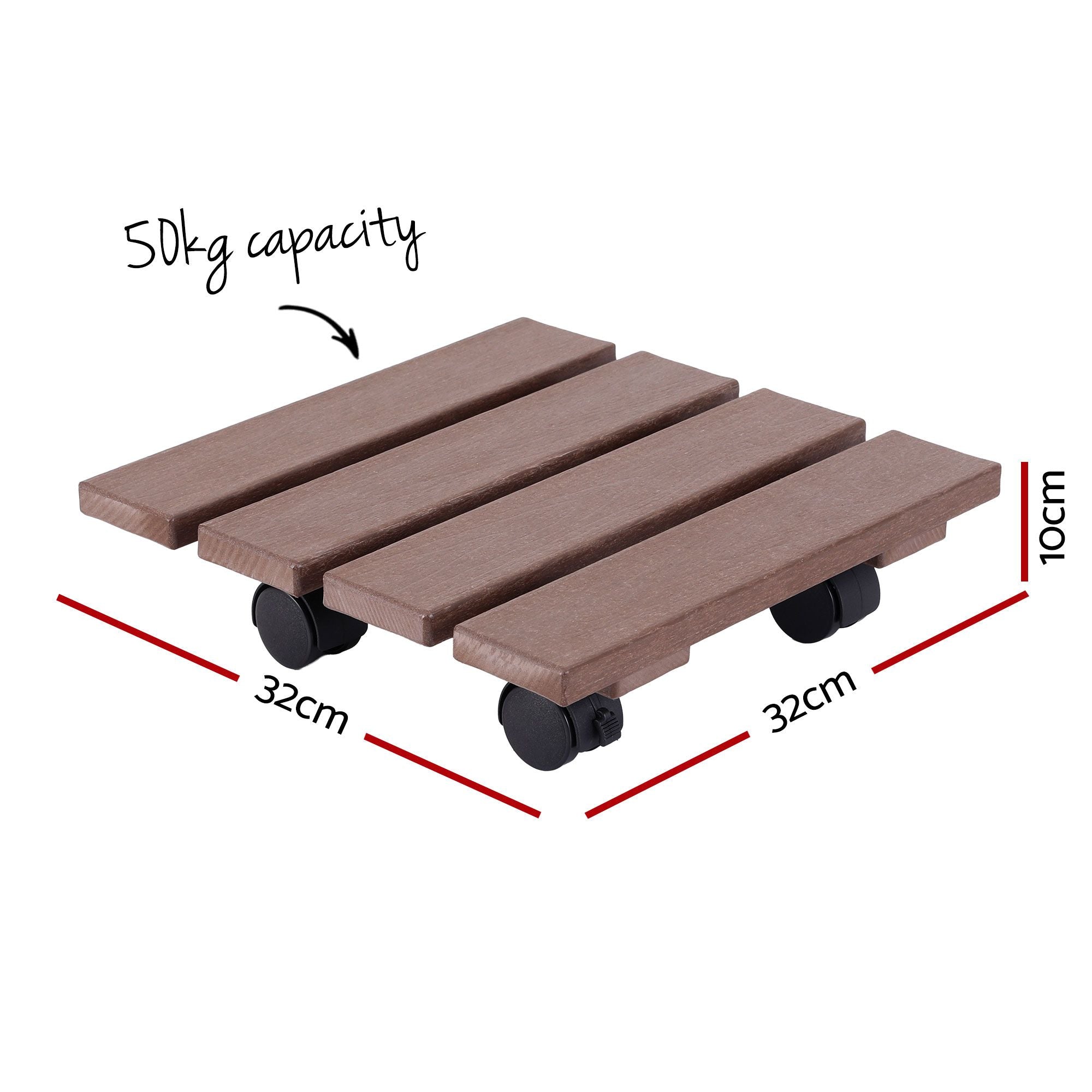 Gardeon 2PC Plant Carts HDPE Plant Caddy With Lockable Wheels Rolling Brown