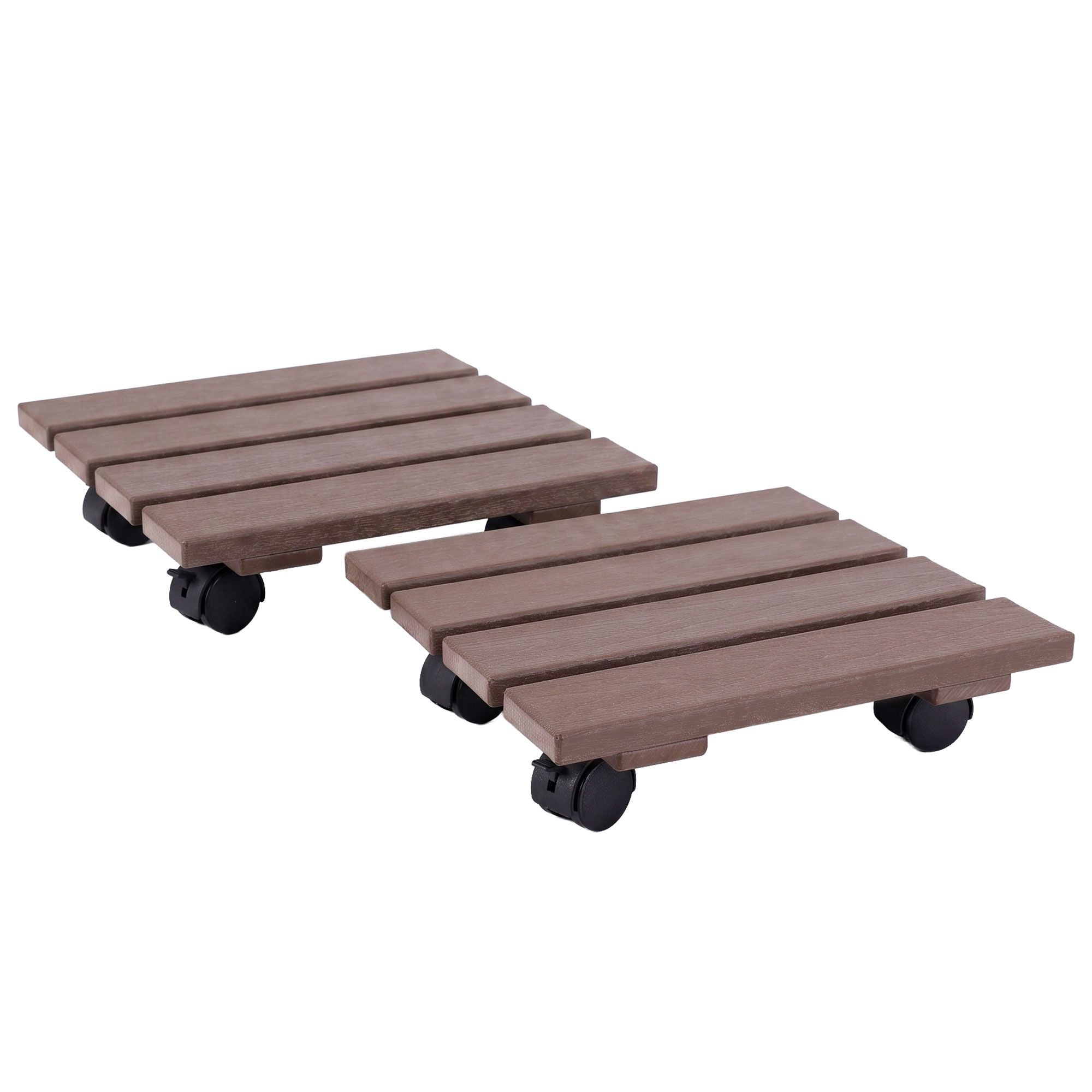 Gardeon 2PC Plant Carts HDPE Plant Caddy With Lockable Wheels Rolling Brown