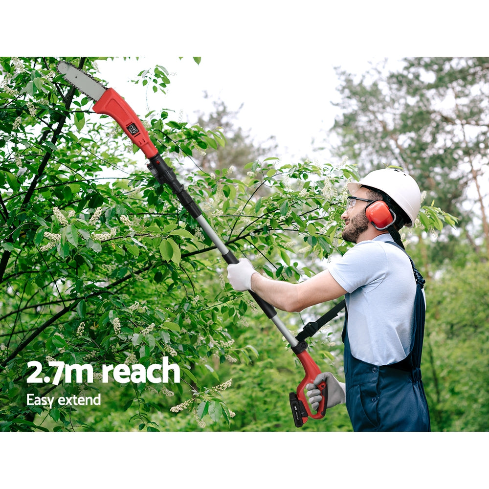 Chainsaws: Giantz Chainsaw Cordless Pole Chain Saw 20V 8inch Pruner Battery 2.7m Long Reach