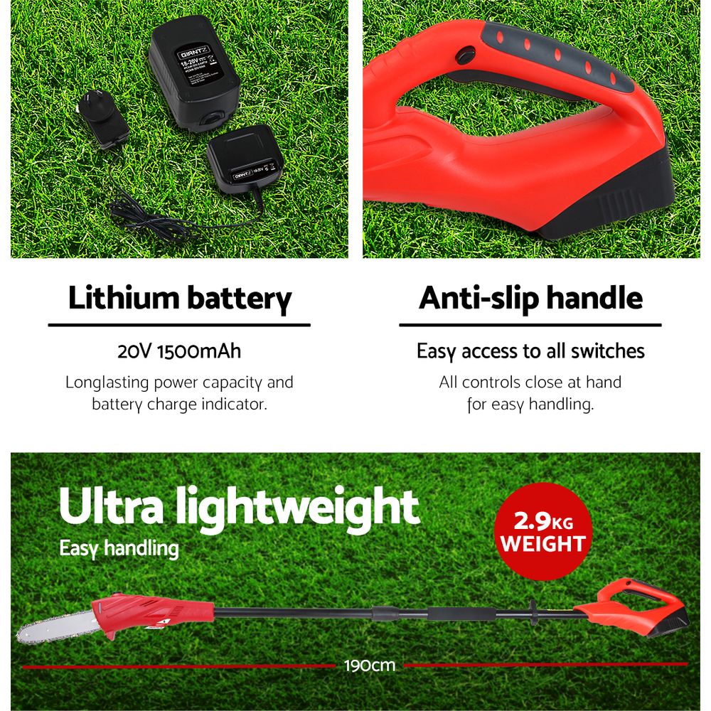 Chainsaws: Giantz Chainsaw Cordless Pole Chain Saw 20V 8in Pruner 2.7m Long Reach Battery