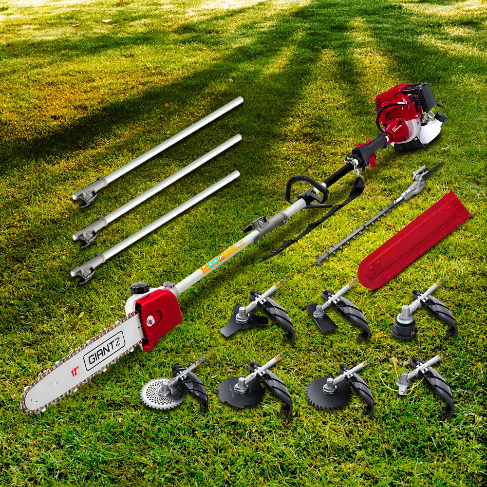 Chainsaws: Giantz 4 Stroke Pole Chainsaw Petrol Hedge Trimmer Tree Pruner 12'' 9 In 1
