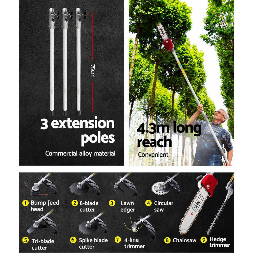 Chainsaws: Giantz 4 Stroke Pole Chainsaw Petrol Hedge Trimmer Tree Pruner 12'' 9 In 1