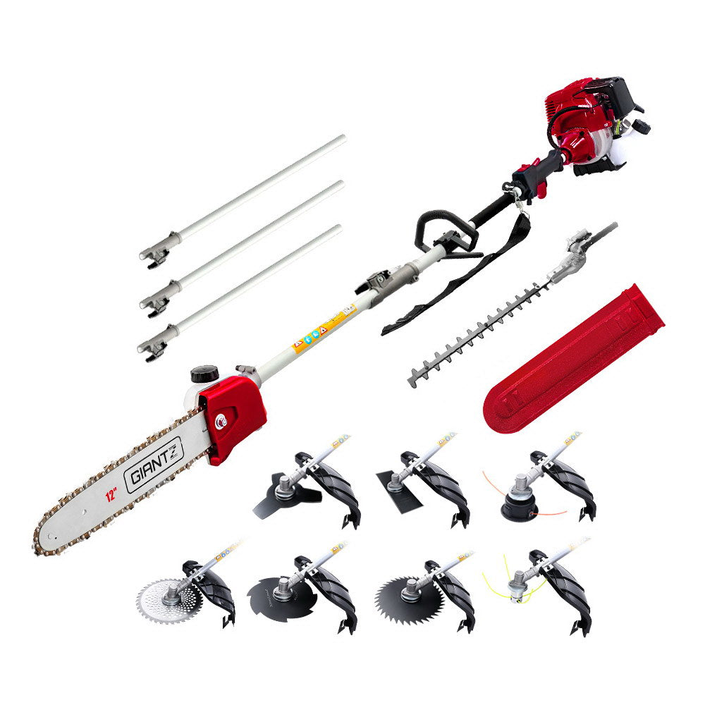 Chainsaws: Giantz 4 Stroke Pole Chainsaw Petrol Hedge Trimmer Tree Pruner 12'' 9 In 1