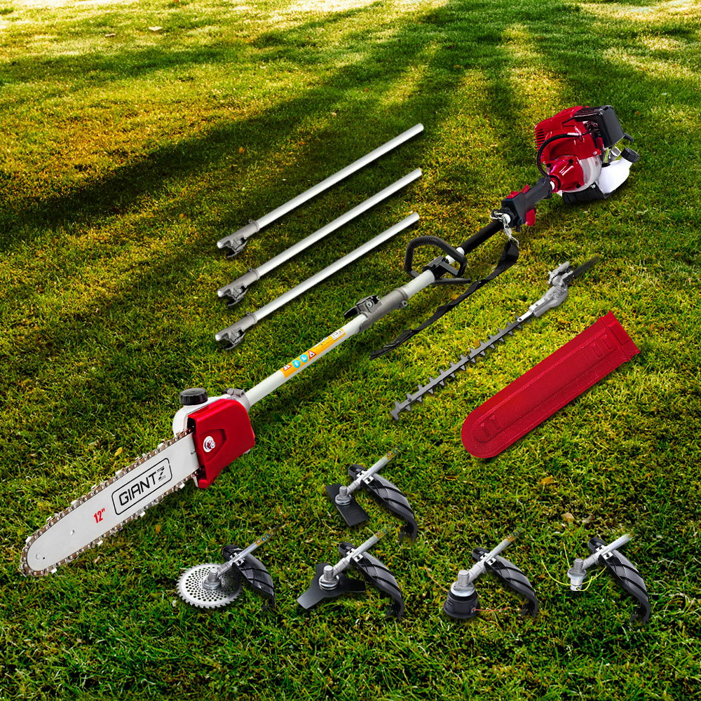 Chainsaws: Giantz 4 Stroke Pole Chainsaw Petrol Hedge Trimmer Tree Pruner 12'' 7 In 1