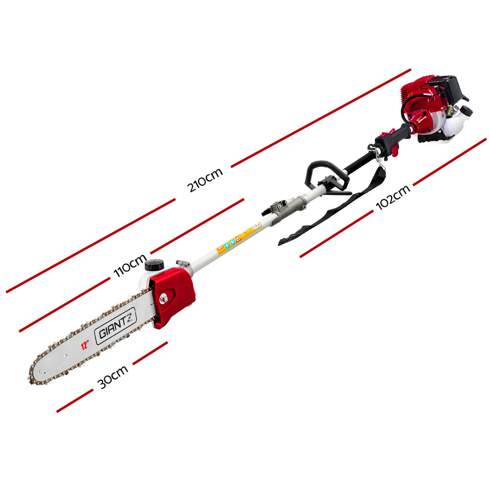 Chainsaws: Giantz 4 Stroke Pole Chainsaw Petrol Hedge Trimmer Tree Pruner 12'' 7 In 1