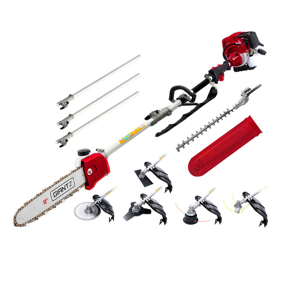 Chainsaws: Giantz 4 Stroke Pole Chainsaw Petrol Hedge Trimmer Tree Pruner 12'' 7 In 1
