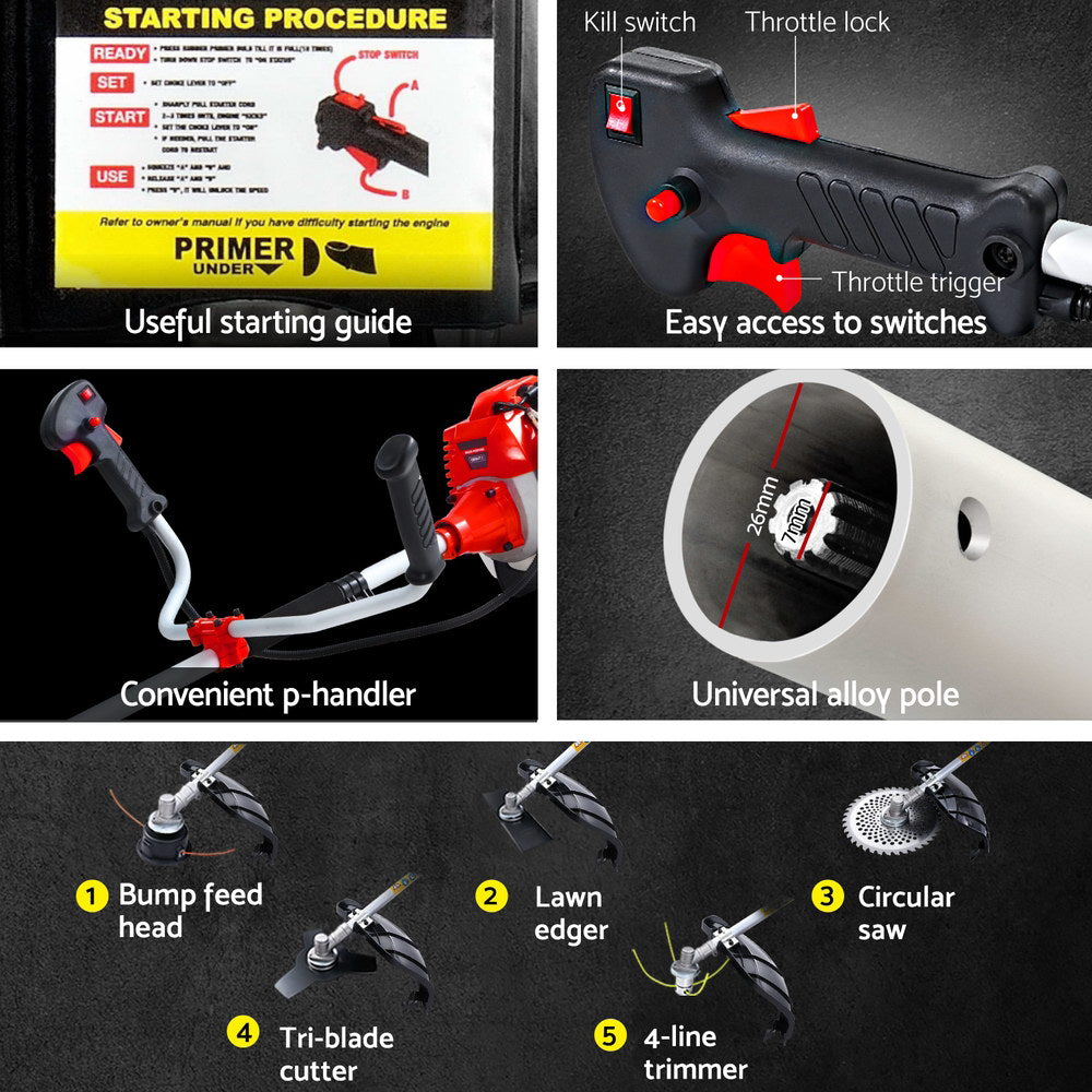 Chainsaws: Giantz Pole Chainsaw Petrol Hedge Trimmer Tree Pruner 5 In 1