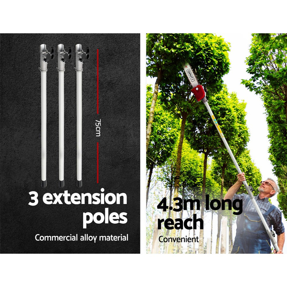 Chainsaws: Giantz Pole Chainsaw Petrol 2 Stroke Tree Pruner Long Reach Saw 12 Inch Bar