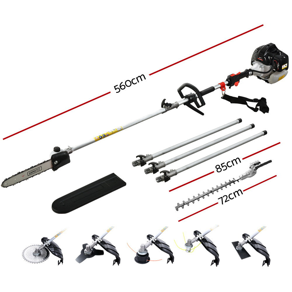 Chainsaws: Giantz 62CC Pole Chainsaw Hedge Trimmer Brush Cutter Whipper 7-in-1 5.6m Black