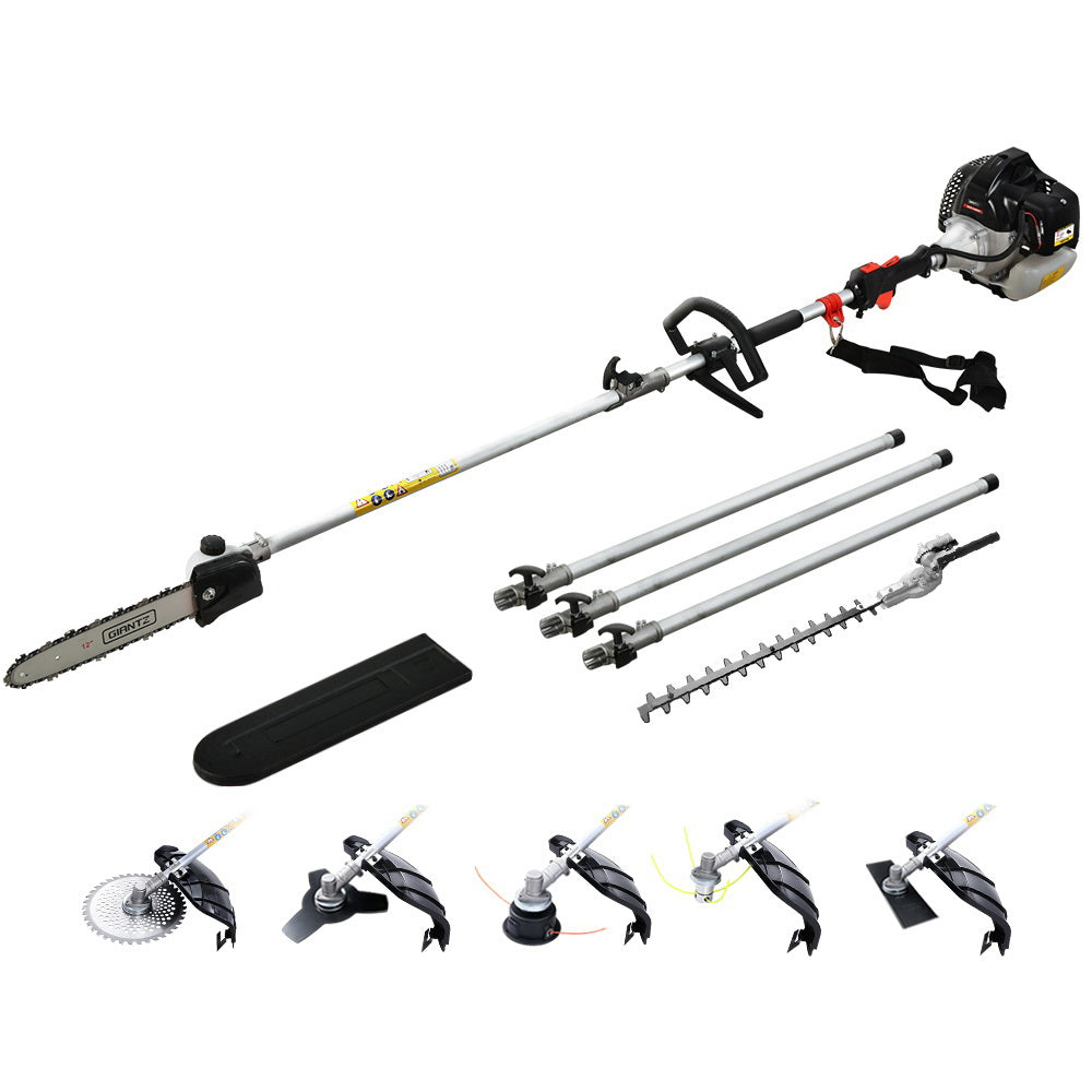 Chainsaws: Giantz 62CC Pole Chainsaw Hedge Trimmer Brush Cutter Whipper 7-in-1 5.6m Black