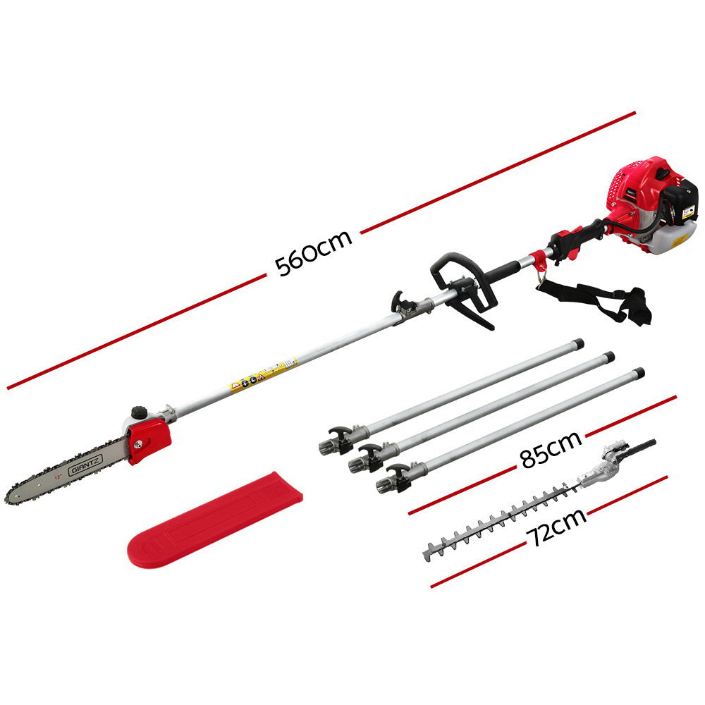 Chainsaws: Giantz 62CC Pole Chainsaw Hedge Trimmer 12in Chain Saw 5.6m Long Reach Red