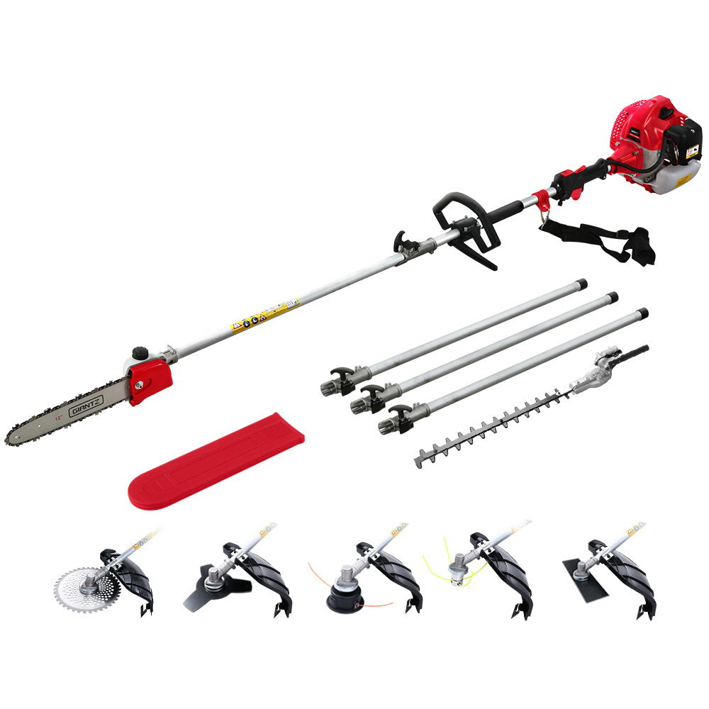 Chainsaws: Giantz 62CC Pole Chainsaw Hedge Trimmer Brush Cutter Whipper 7-in-1 5.6m Red