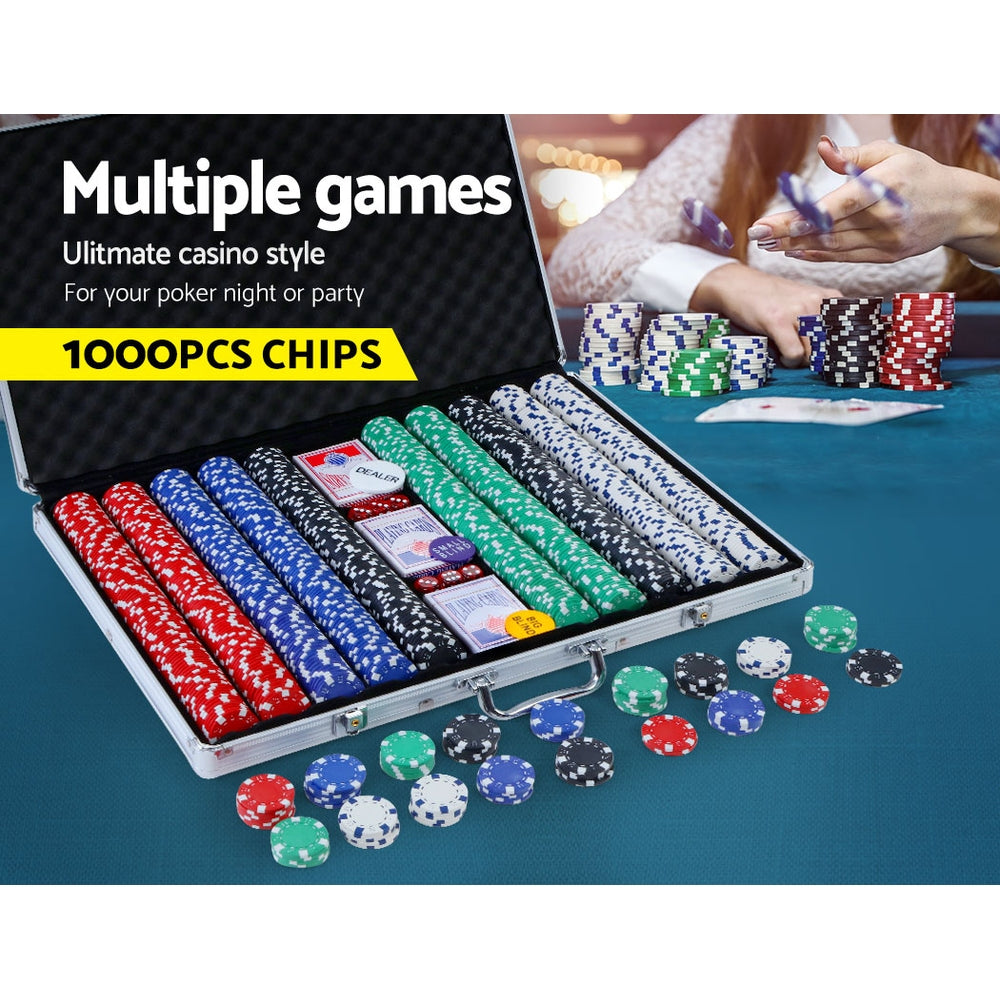 Card Games: 1000pcs Poker Chips Set Casino Texas Hold'em Gambling Party Game Dice Cards Case