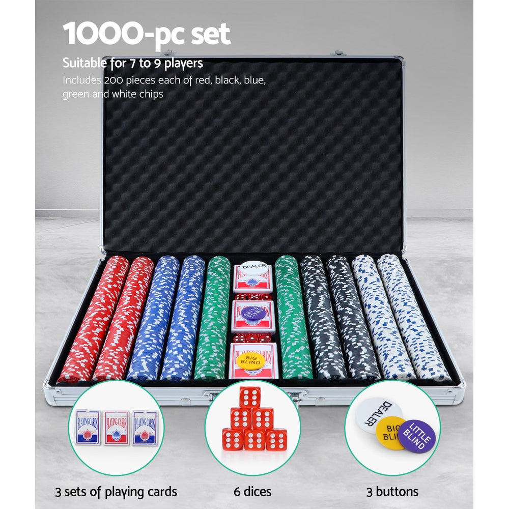 Card Games: 1000pcs Poker Chips Set Casino Texas Hold'em Gambling Party Game Dice Cards Case