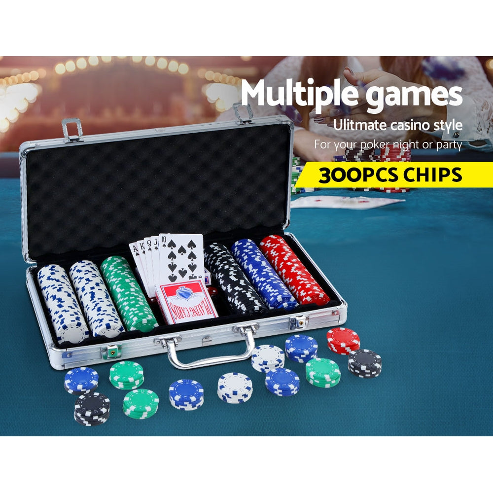 Card Games: 300pcs Poker Chips Set Casino Texas Hold'em Gambling Party Game Dice Cards Case