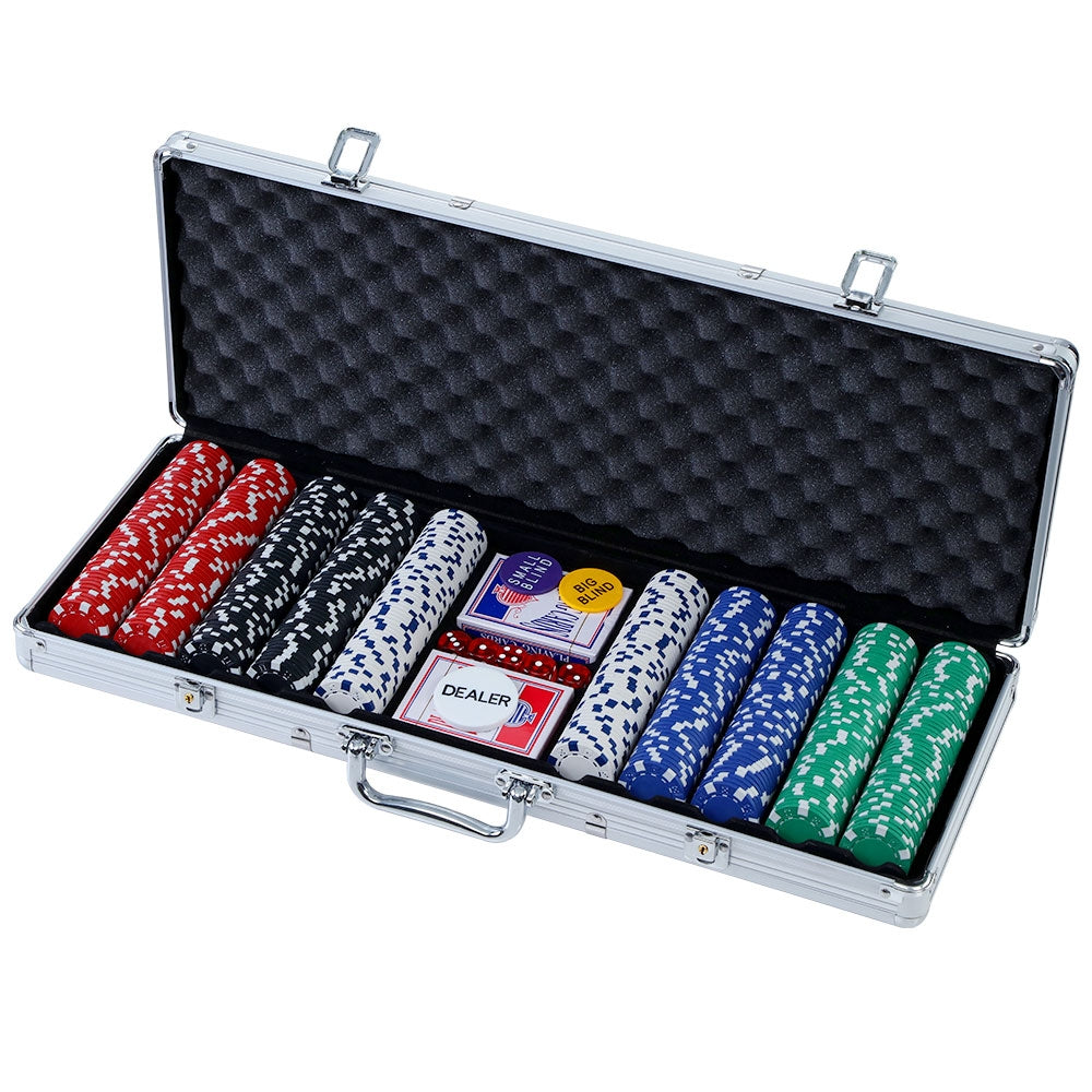 Card Games: 500pcs Poker Chips Set Casino Texas Hold'em Gambling Party Game Dice Cards Case