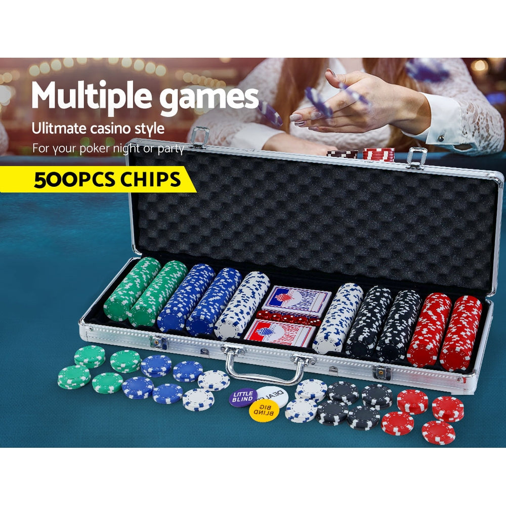 Card Games: 500pcs Poker Chips Set Casino Texas Hold'em Gambling Party Game Dice Cards Case