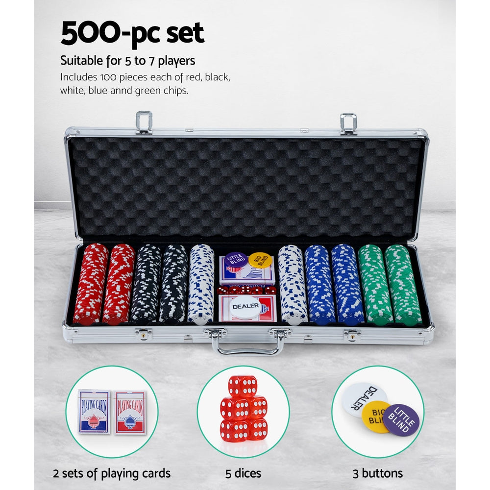 Card Games: 500pcs Poker Chips Set Casino Texas Hold'em Gambling Party Game Dice Cards Case