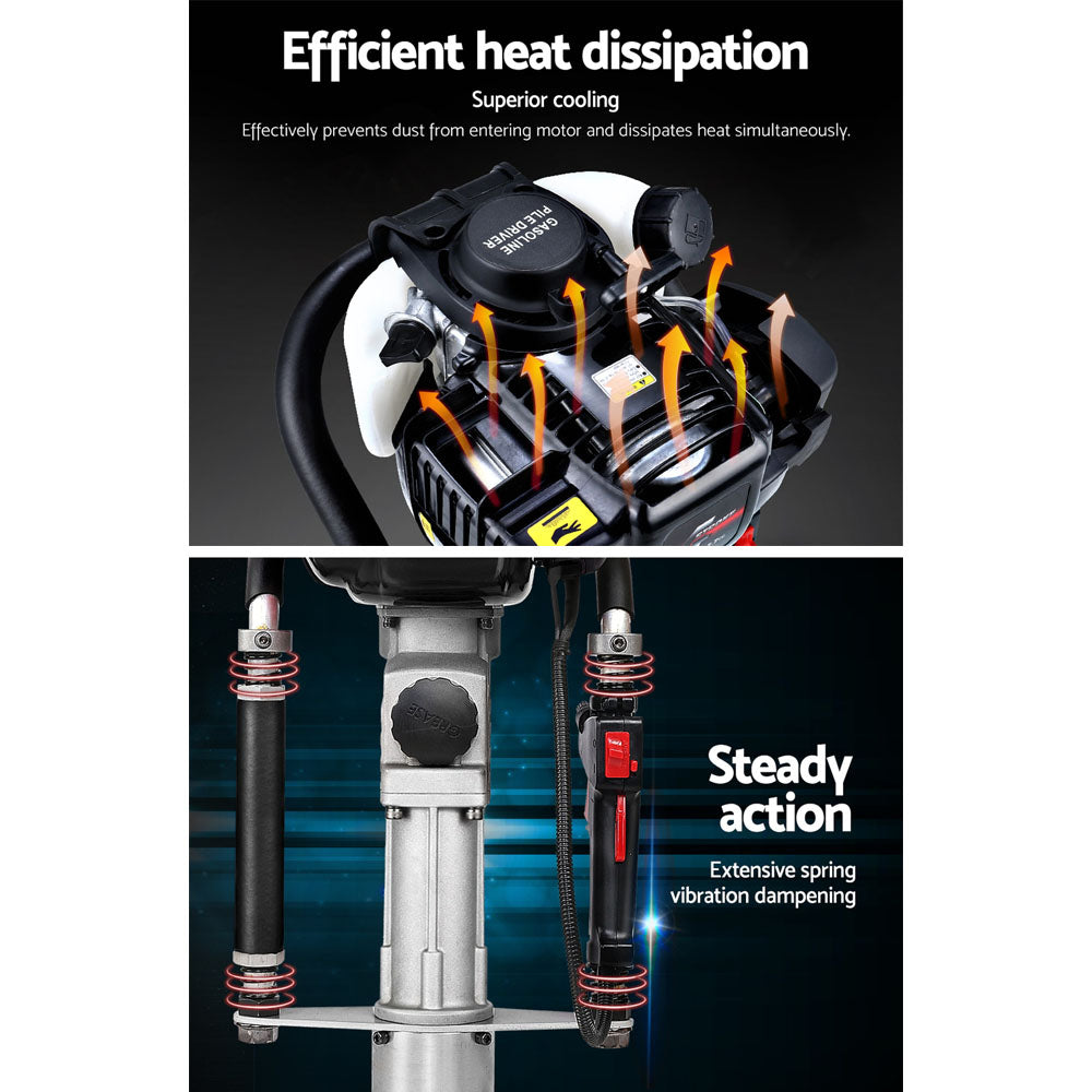 Outdoor Power Equipment: Giantz Petrol Post Driver 38CC 4-Stroke Rammer Pile Star Picket Fence Hole Black