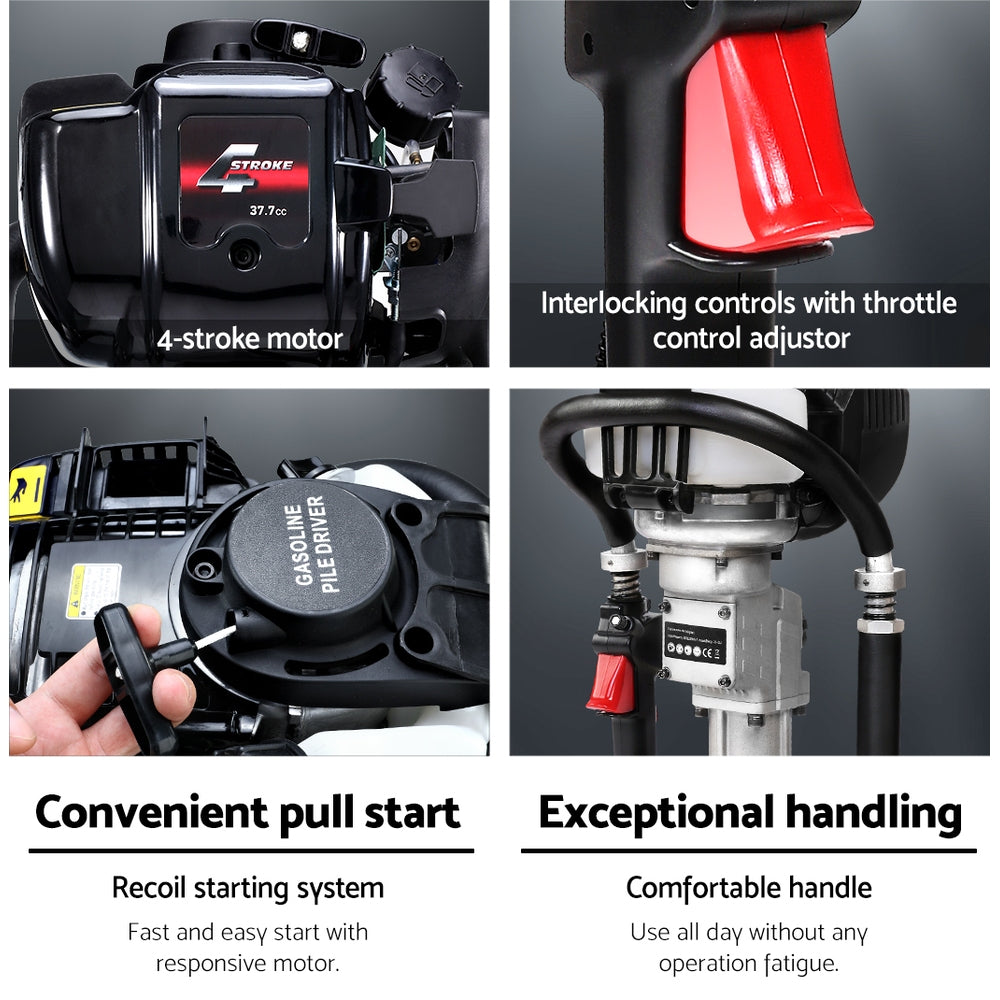 Outdoor Power Equipment: Giantz Petrol Post Driver 38CC 4-Stroke Rammer Pile Star Picket Fence Hole Black