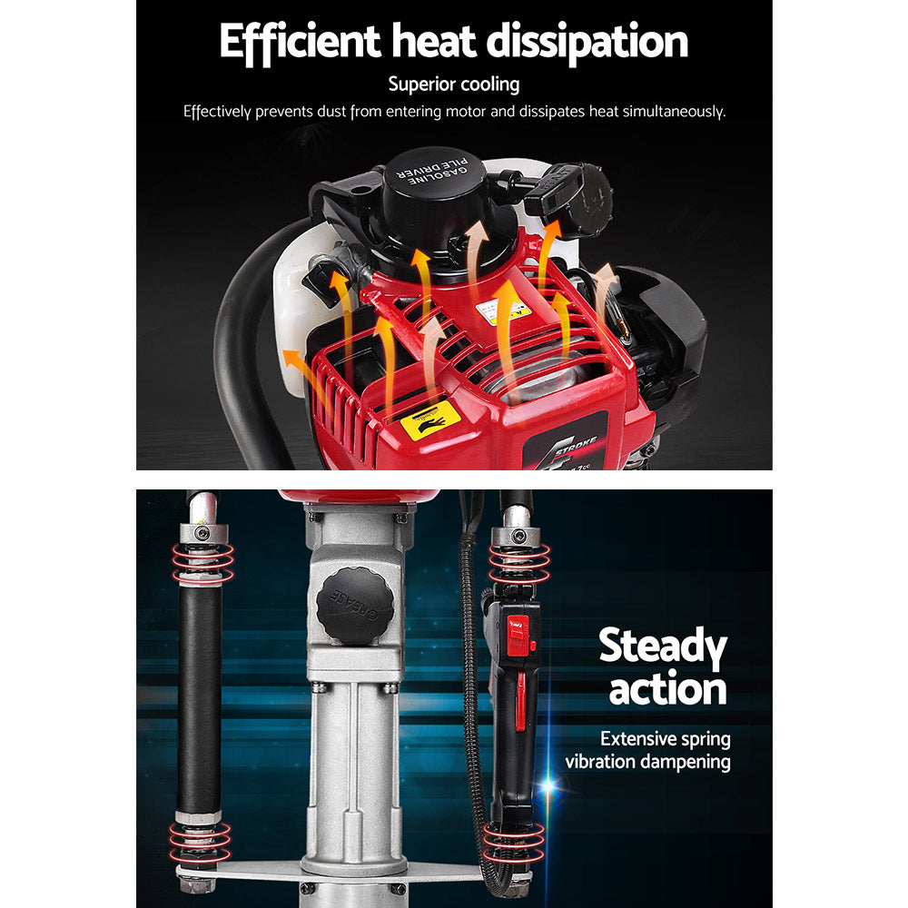 Outdoor Power Equipment: Giantz Petrol Post Driver 38CC 4-Stroke Rammer Pile Star Picket Fence Hole Drive Red