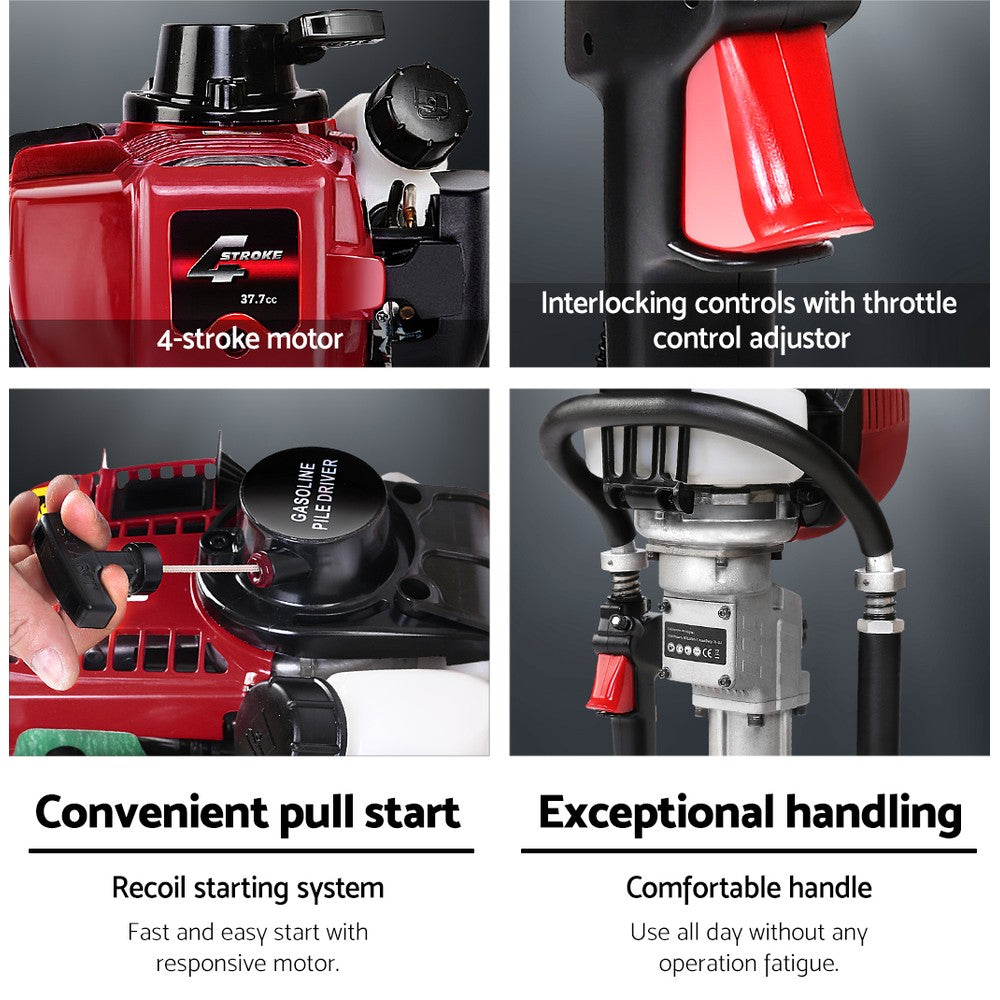Outdoor Power Equipment: Giantz Petrol Post Driver 38CC 4-Stroke Rammer Pile Star Picket Fence Hole Drive Red