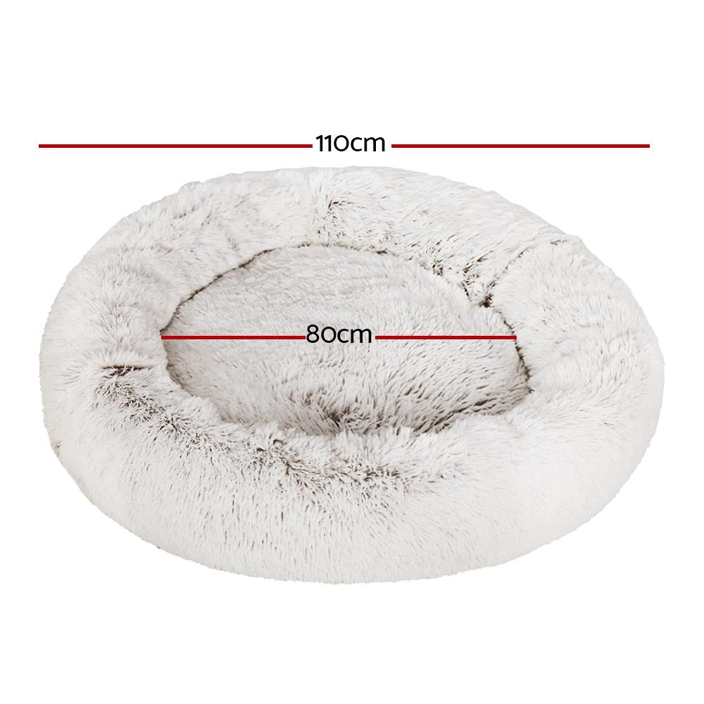 Dog Beds: i.Pet Pet Bed Dog Cat 110cm Calming Extra Large Soft Plush White Brown