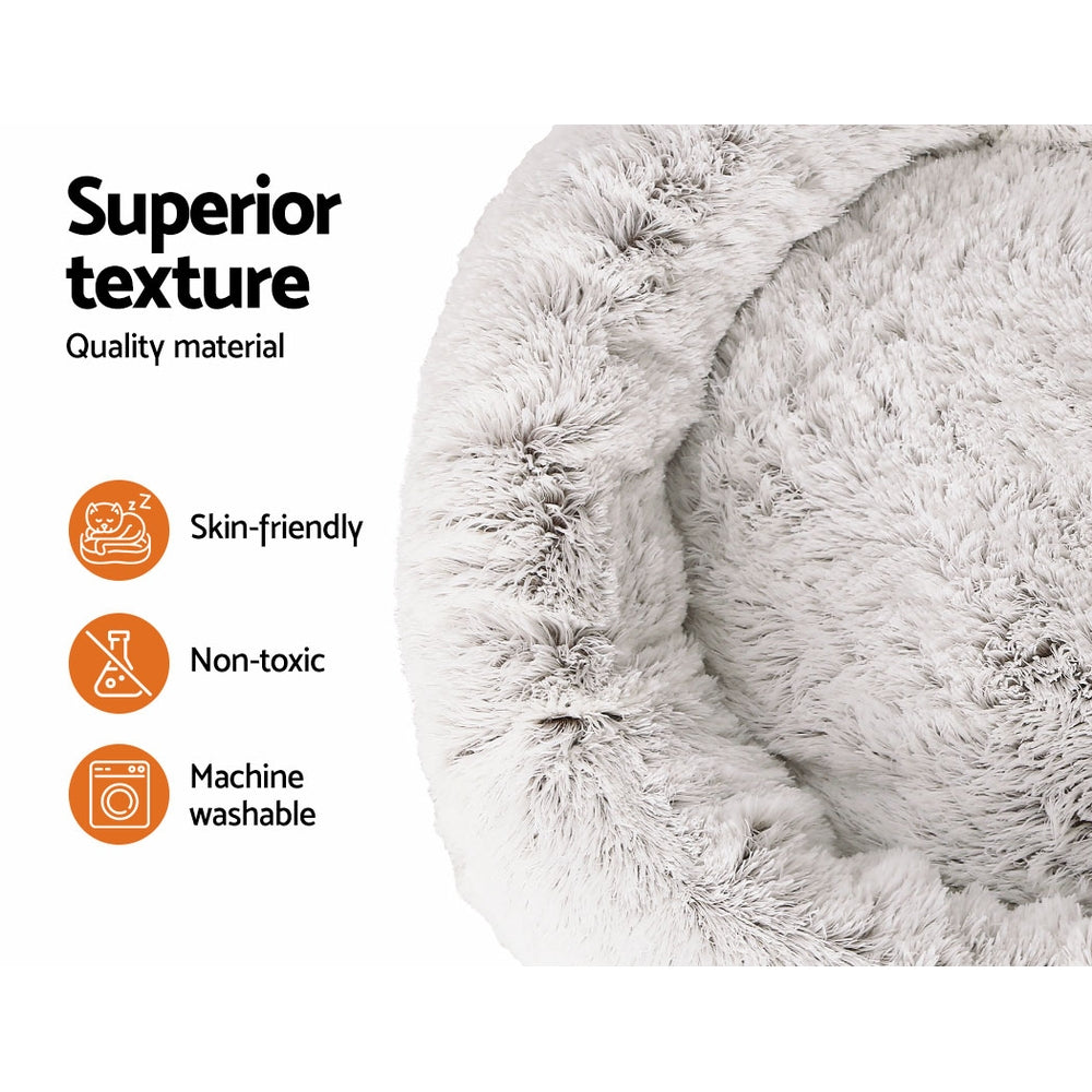 Dog Beds: i.Pet Pet Bed Dog Cat 110cm Calming Extra Large Soft Plush White Brown