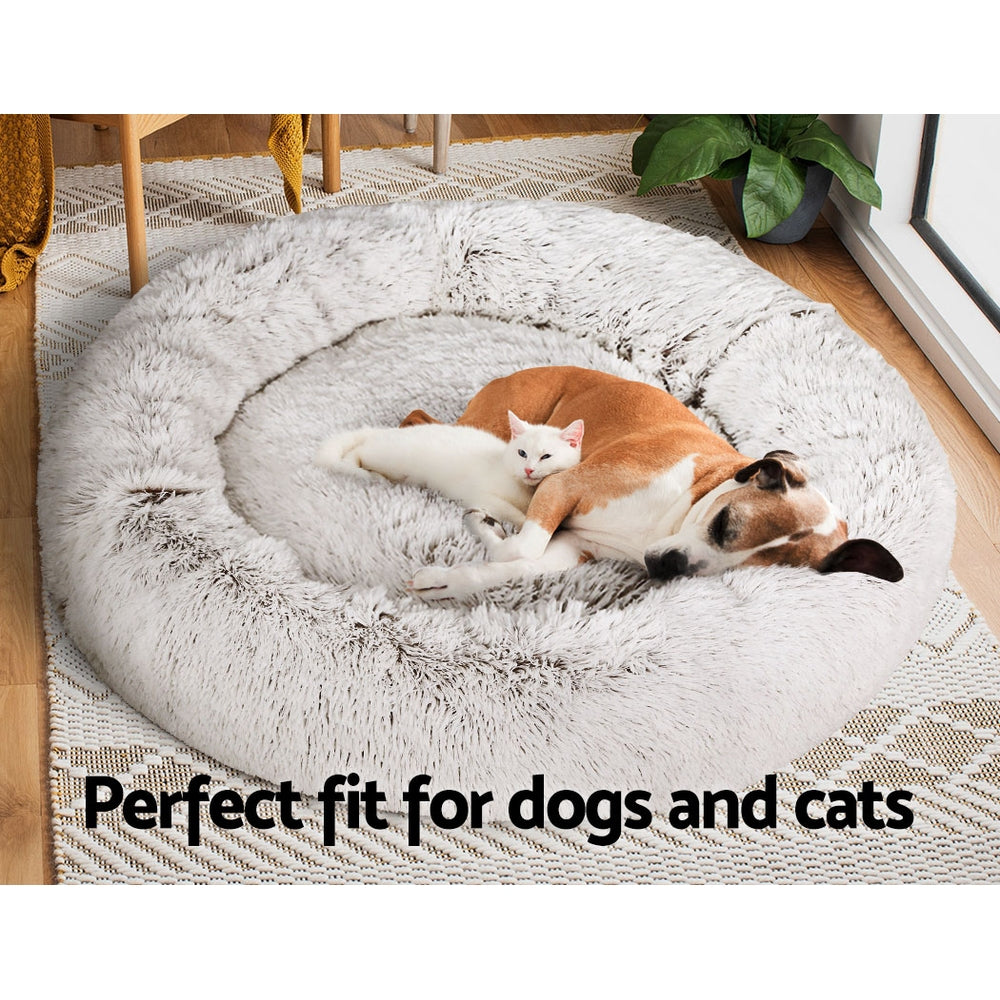 Dog Beds: i.Pet Pet Bed Dog Cat 110cm Calming Extra Large Soft Plush White Brown