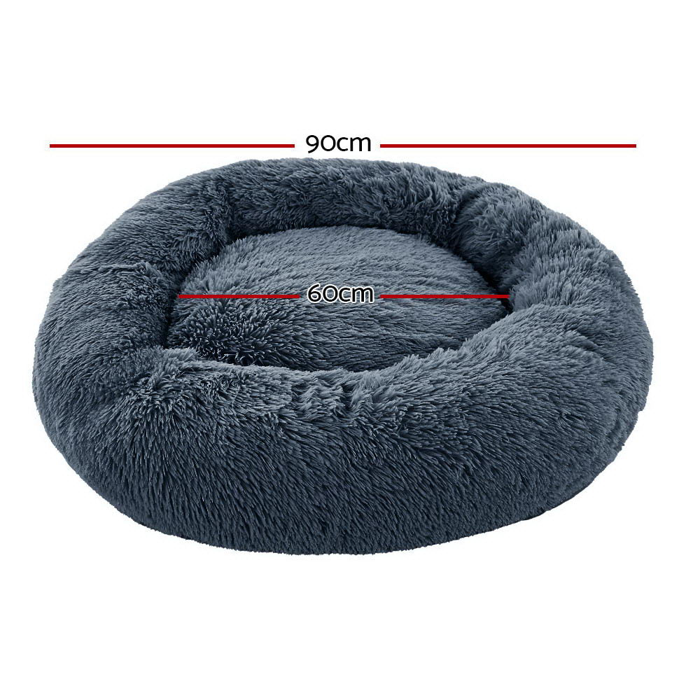 Dog Beds: i.Pet Pet Bed Dog Cat 90cm Large Calming Soft Plush Bed Dark Grey