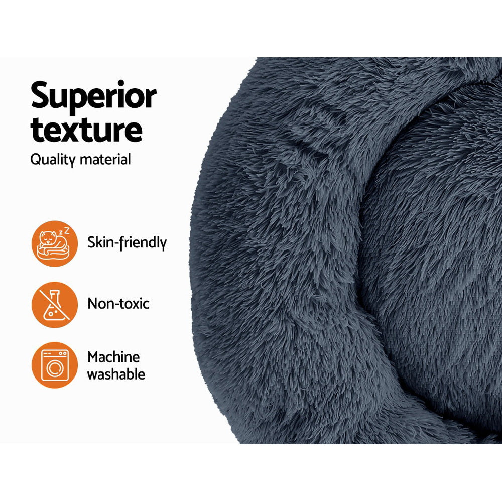 Dog Beds: i.Pet Pet Bed Dog Cat 90cm Large Calming Soft Plush Bed Dark Grey