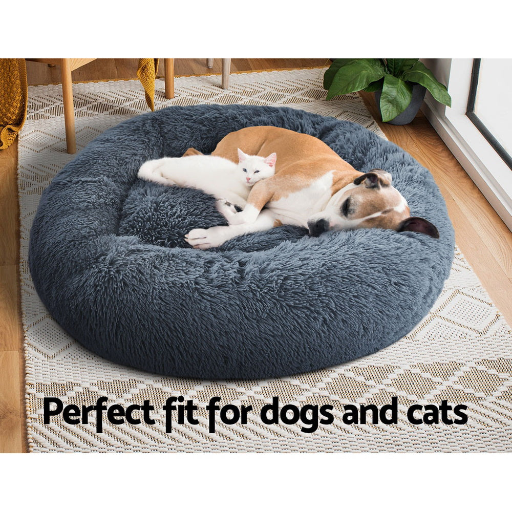 Dog Beds: i.Pet Pet Bed Dog Cat 90cm Large Calming Soft Plush Bed Dark Grey