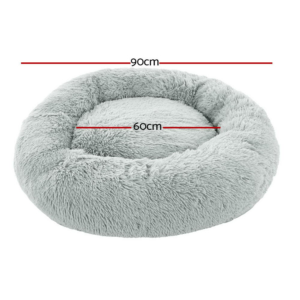 Dog Beds: i.Pet Pet Bed Dog Cat 90cm Large Calming Soft Plush Light Grey