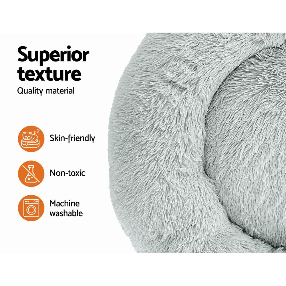 Dog Beds: i.Pet Pet Bed Dog Cat 90cm Large Calming Soft Plush Light Grey