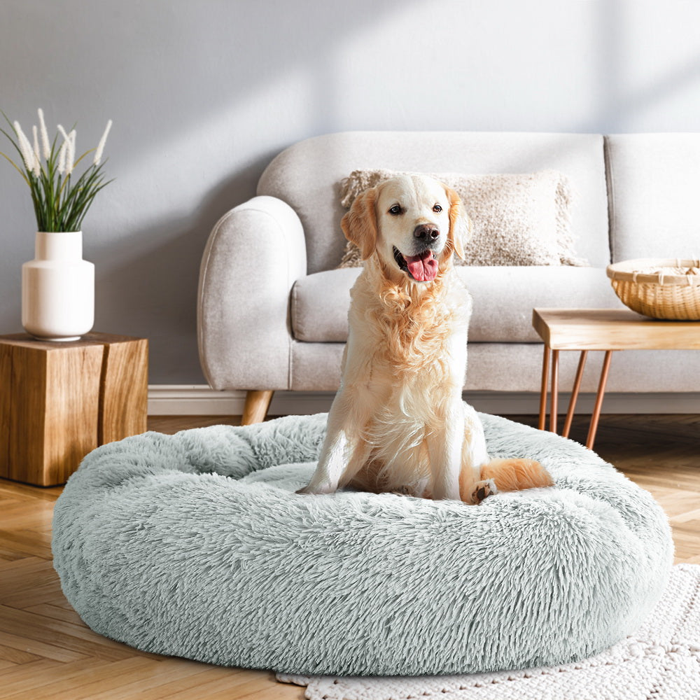 Dog Beds: i.Pet Pet Bed Dog Cat 90cm Large Calming Soft Plush Light Grey