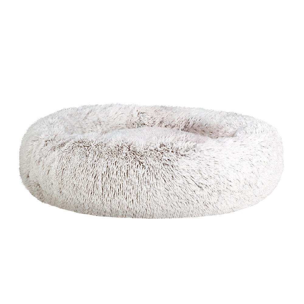 Dog Beds: i.Pet Pet Bed Dog Cat 90cm Large Calming Soft Plush White Brown