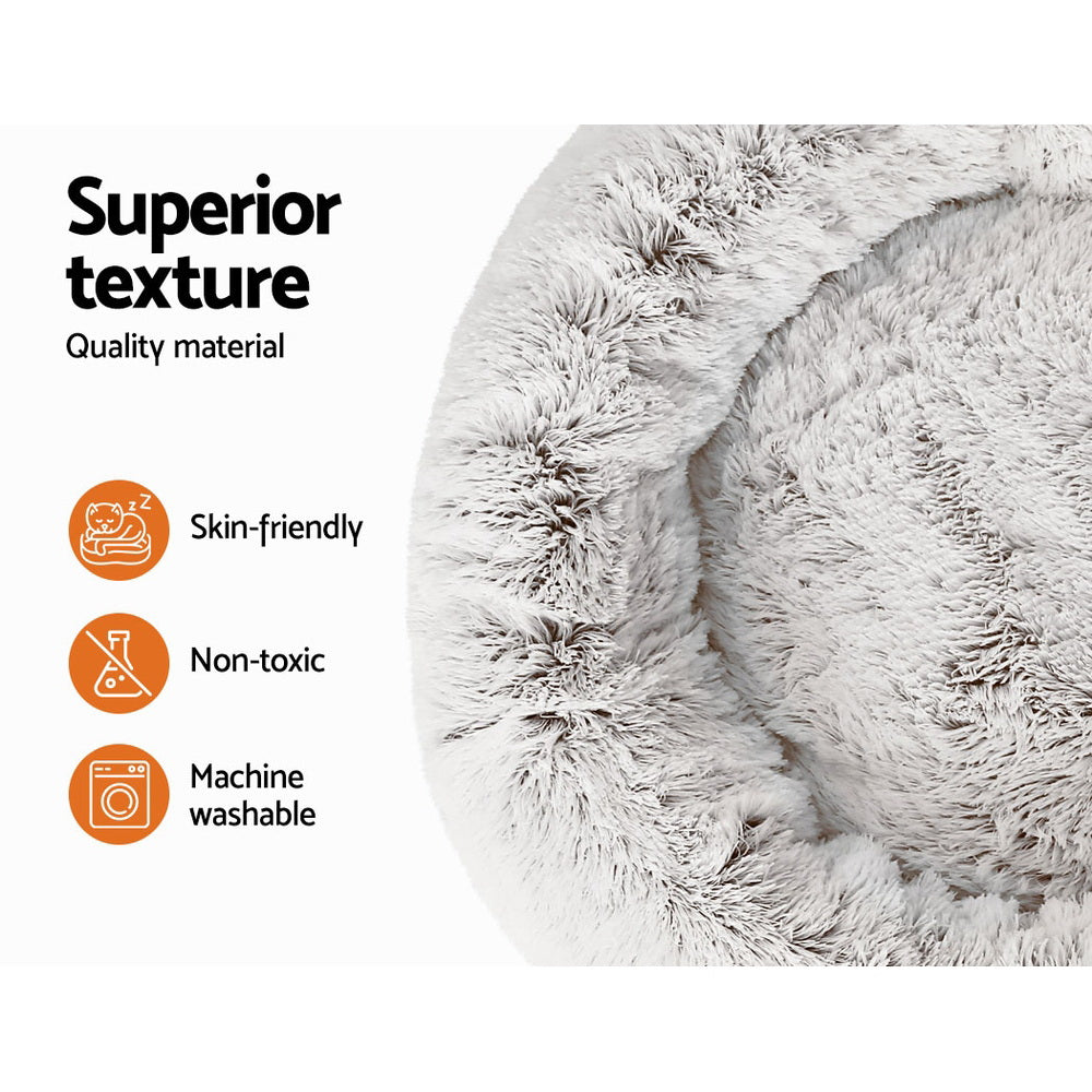 Dog Beds: i.Pet Pet Bed Dog Cat 90cm Large Calming Soft Plush White Brown