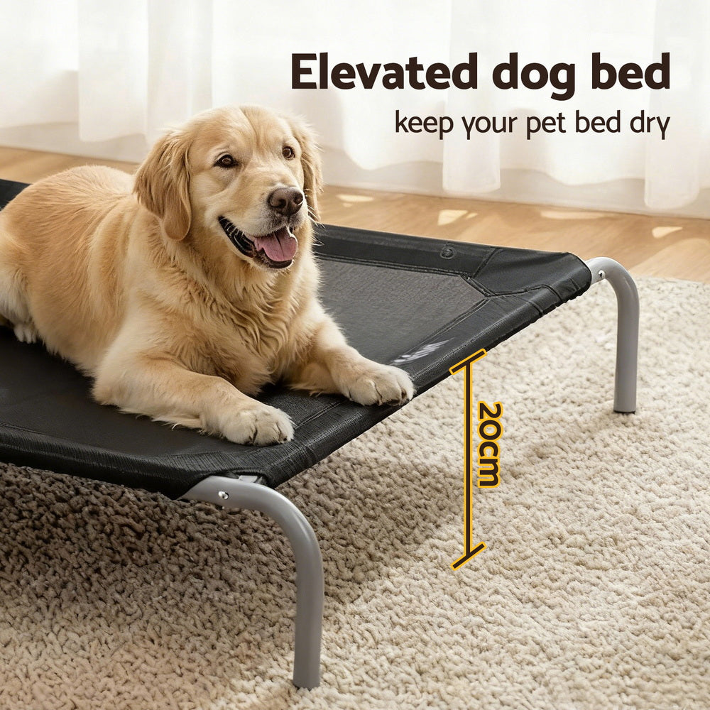 Dog Beds: i.Pet Pet Dog Bed Elevated Trampoline Durable Raised Heavy Duty Large Dogs 90x137cm Black