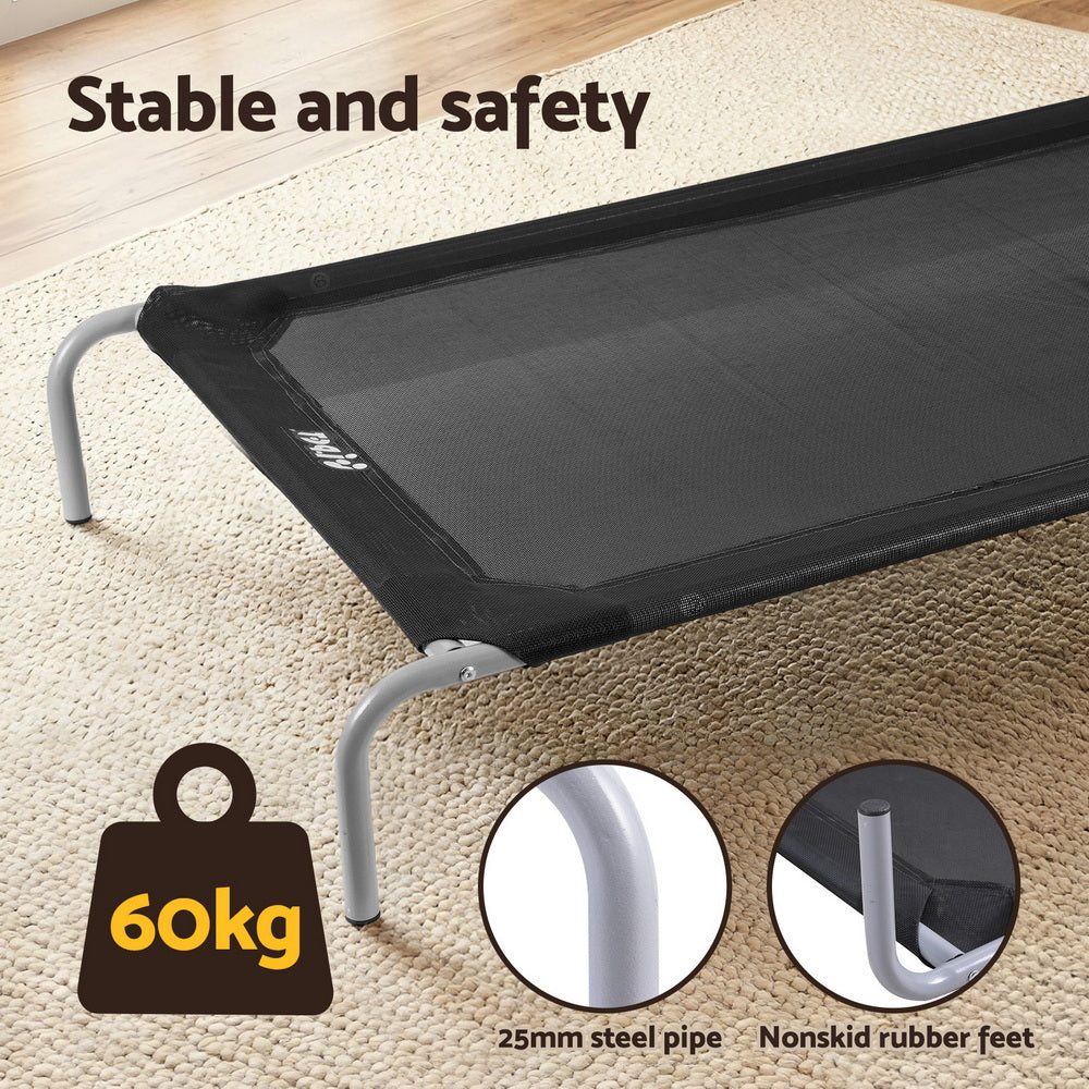 Dog Beds: i.Pet Pet Dog Bed Elevated Trampoline Durable Raised Heavy Duty Large Dogs 90x137cm Black